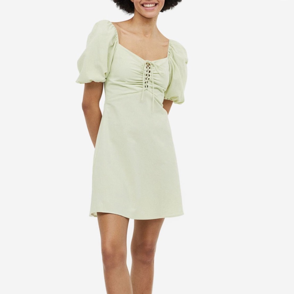 Puff sleeve green summer dress - size XS - tags on!